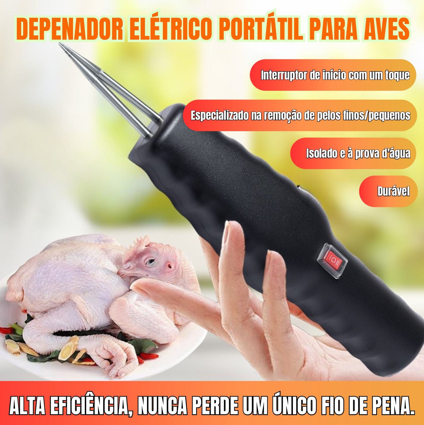 Máquina portátil e manual para depenar aves — rápida, segura e fácil de usar