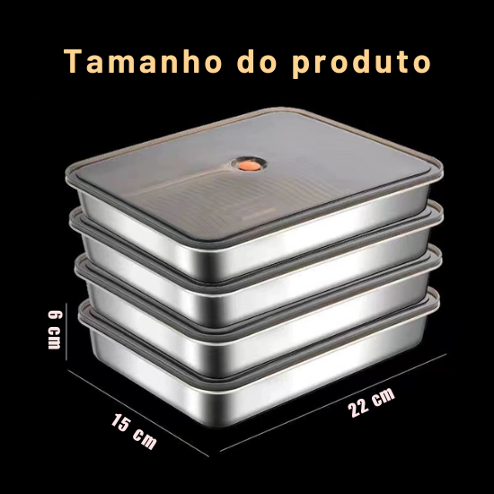 Recipiente para alimentos em aço inoxidável 304 com tampa a vácuo (22,5x15x6 cm)