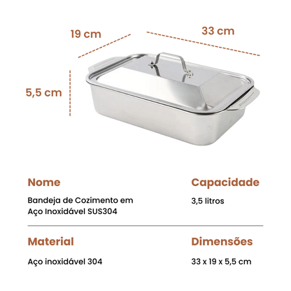 🇵🇹 Bandeja de cozedura direta em aço inoxidável 304 maciço da Alemanha (3,5 Litros)