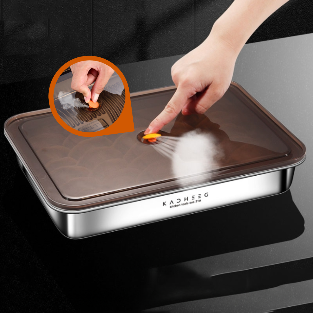 🍱Recipiente para alimentos antibacteriano em aço inoxidável 304 com tampa a vácuo (22,5 x 15 x 6 cm)