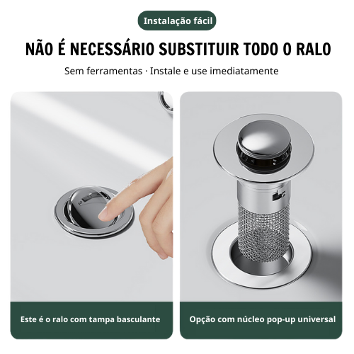 Filtro de drenagem para pia e lavatório – uso universal para banheiro, retém cabelos e resíduos, evita entupimentos no ralo