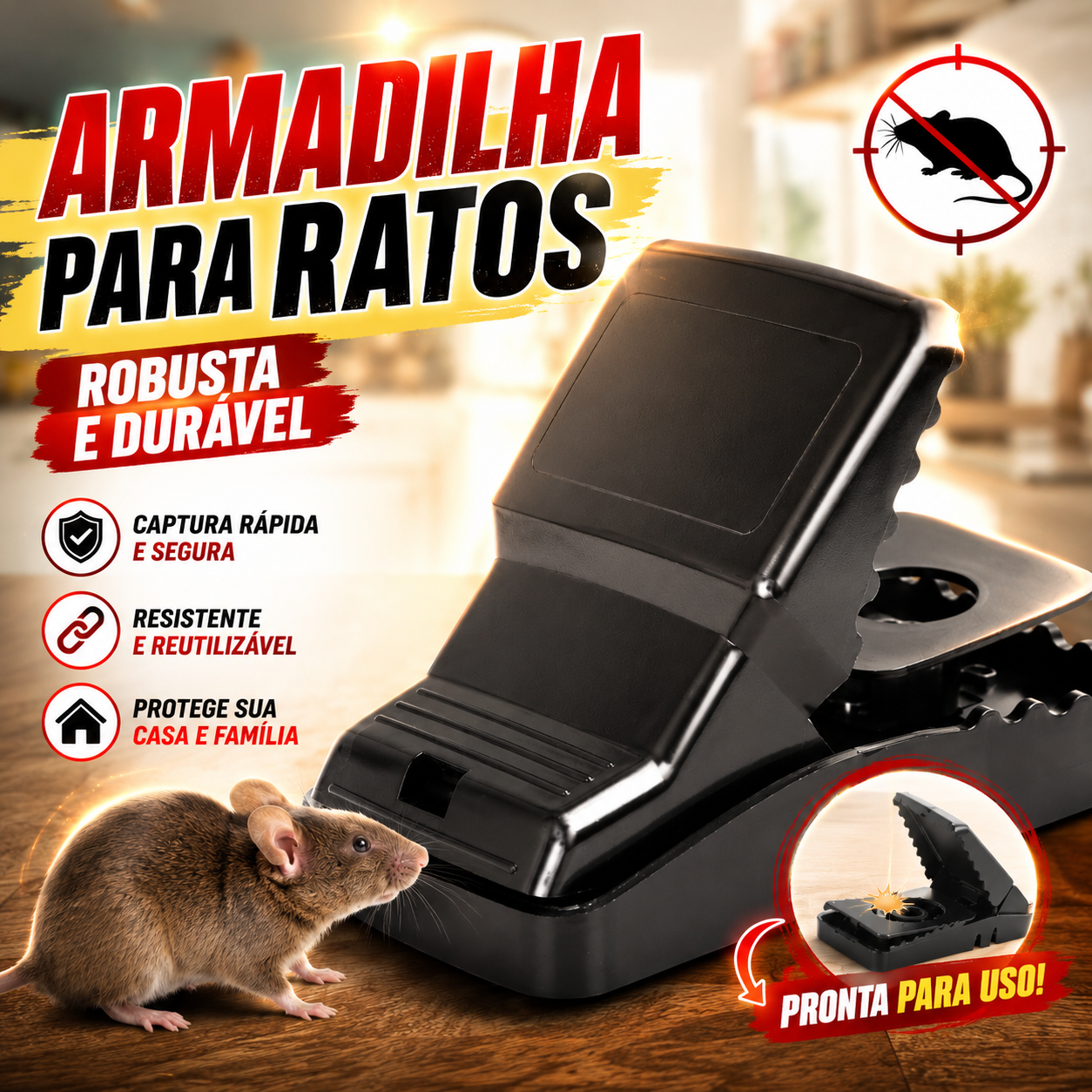 70% DE DESCONTO | Armadilha para Ratos Ultra Potente – Forte, Precisa, Sem Possibilidade de Fuga