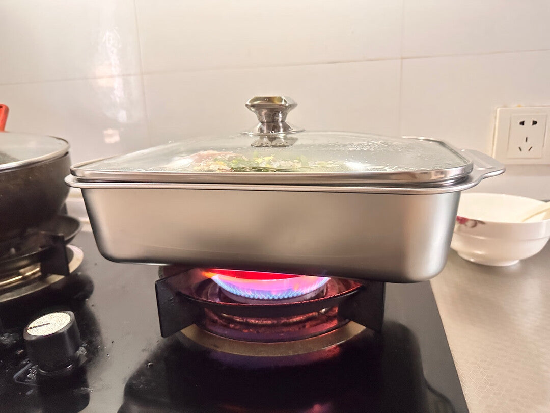 🇵🇹 Bandeja de cozedura direta em aço inoxidável 304 maciço da Alemanha (3,5 Litros)