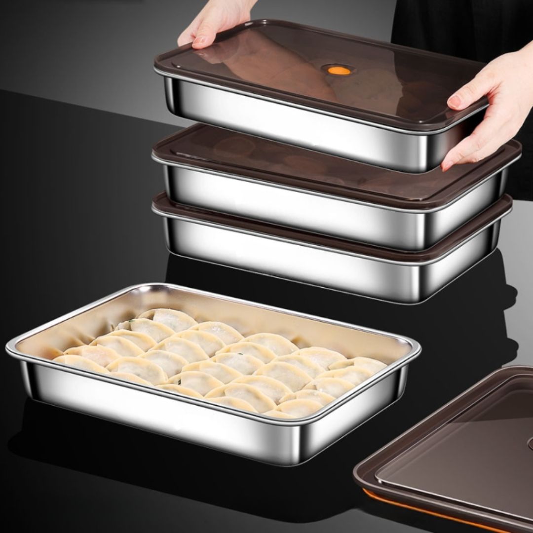 🍱Recipiente para alimentos antibacteriano em aço inoxidável 304 com tampa a vácuo (22,5 x 15 x 6 cm)