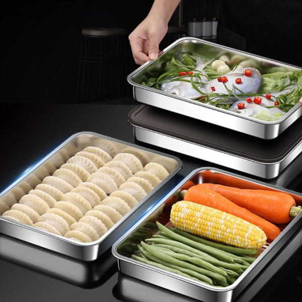 🍱Recipiente para alimentos antibacteriano em aço inoxidável 304 com tampa a vácuo (22,5 x 15 x 6 cm)