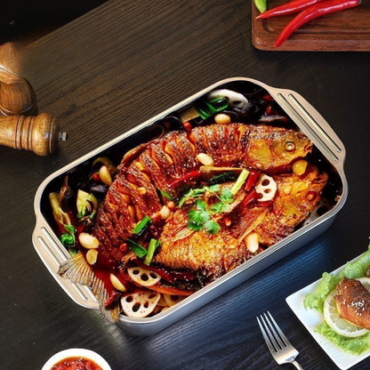 🇵🇹 Bandeja de cozedura direta em aço inoxidável 304 maciço da Alemanha (3,5 Litros)