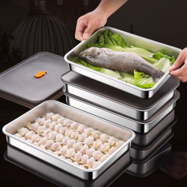 🍱Recipiente para alimentos antibacteriano em aço inoxidável 304 com tampa a vácuo (22,5 x 15 x 6 cm)