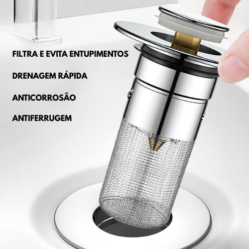 Filtro de drenagem para pia e lavatório – uso universal para banheiro, retém cabelos e resíduos, evita entupimentos no ralo