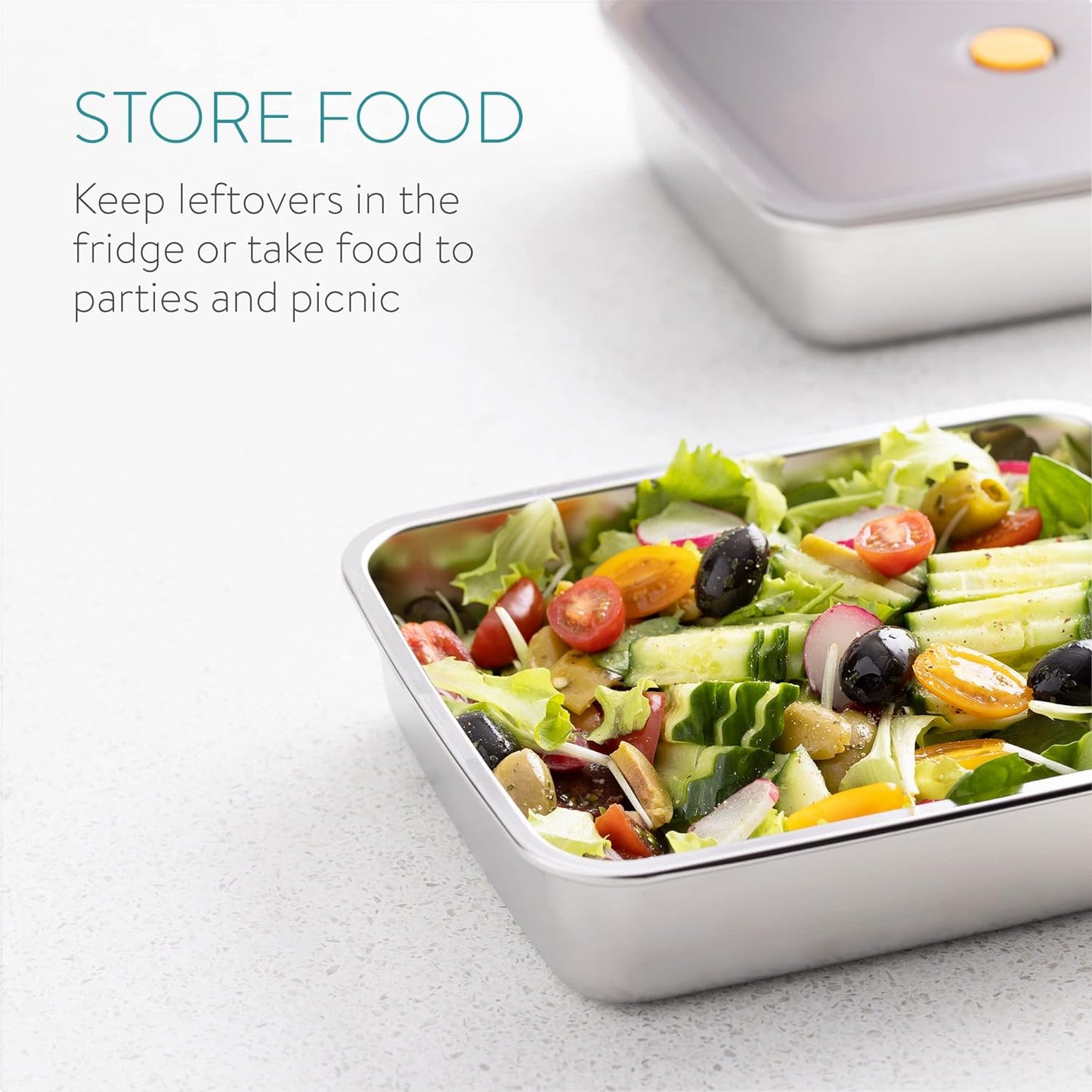 Recipiente para alimentos em aço inoxidável 304 com tampa a vácuo (22,5 x 15 x 6 cm)