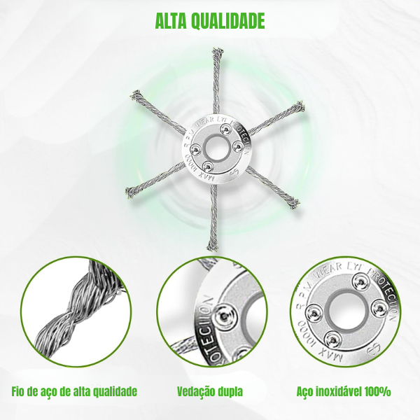 A cabeça de corte tem 6 ramificações em aço inoxidável ✓