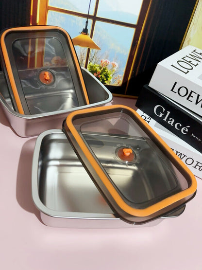 🇵🇹 Recipiente em aço inox AISI 316 com tampa a vácuo (19 x 13,5 x 5,5 cm)