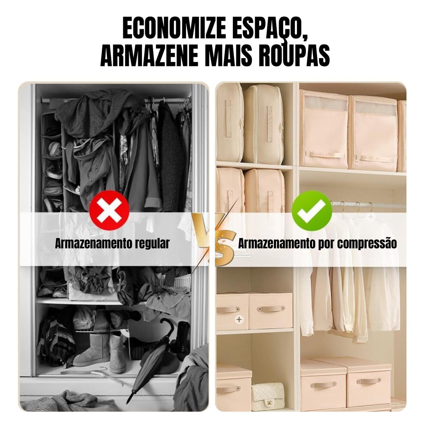 70% DE DESCONTO | Bolsas Organizadoras de Compressão Automática para Edredons, Roupas, Cobertores, Impermeáveis e à Prova de Umidade (54x42x30cm).
