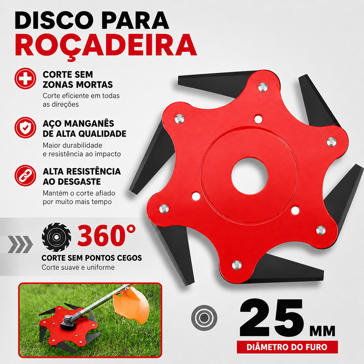 70% DESCONTO | Lâmina de Relva com 6 Dentes em Aço (Acessórios Incluídos)