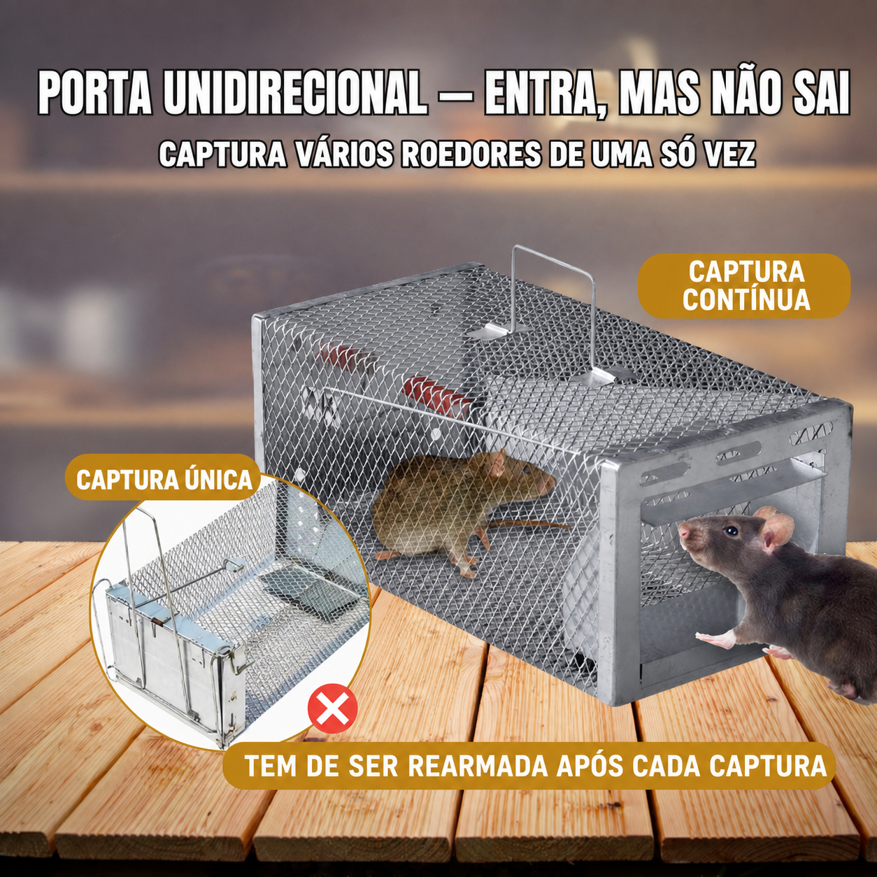 Mecanismo de porta unidirecional para capturar vários roedores