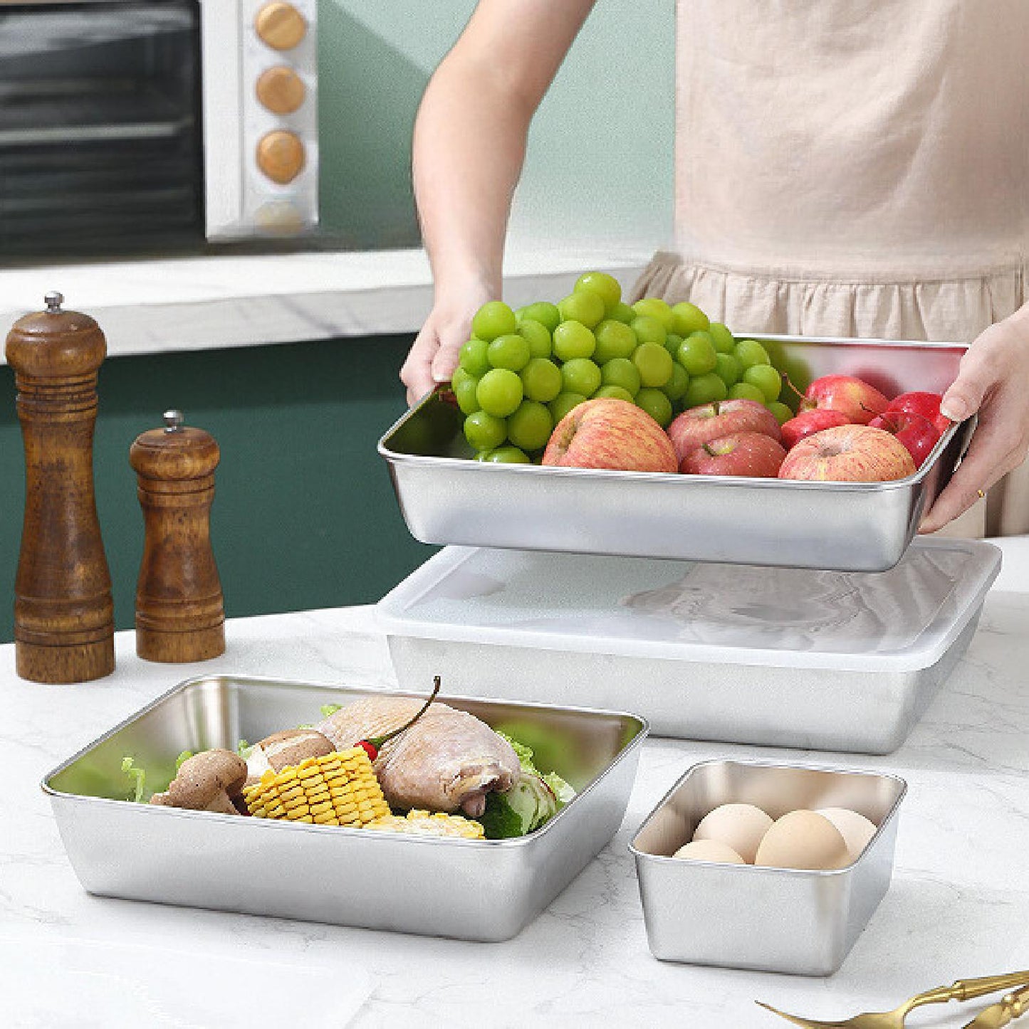 Caixas Com Tampa Para Tabuleiro De Servir Em Aço Inoxidável (22*15*6cm)