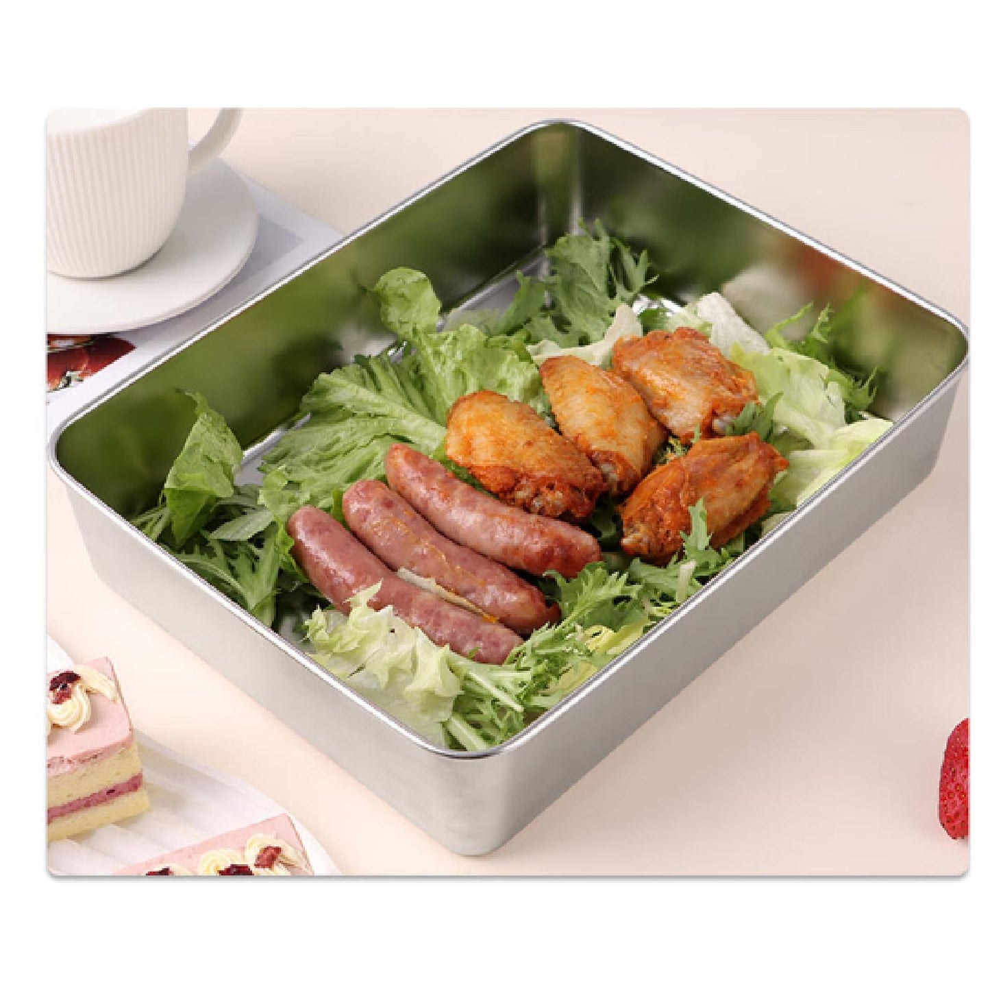 Caixas Com Tampa Para Tabuleiro De Servir Em Aço Inoxidável (22*15*6cm)