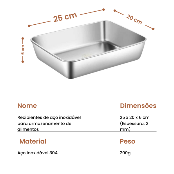 A caixa de aço inoxidável 304 mantém os alimentos frescos até 1 mês 🥓