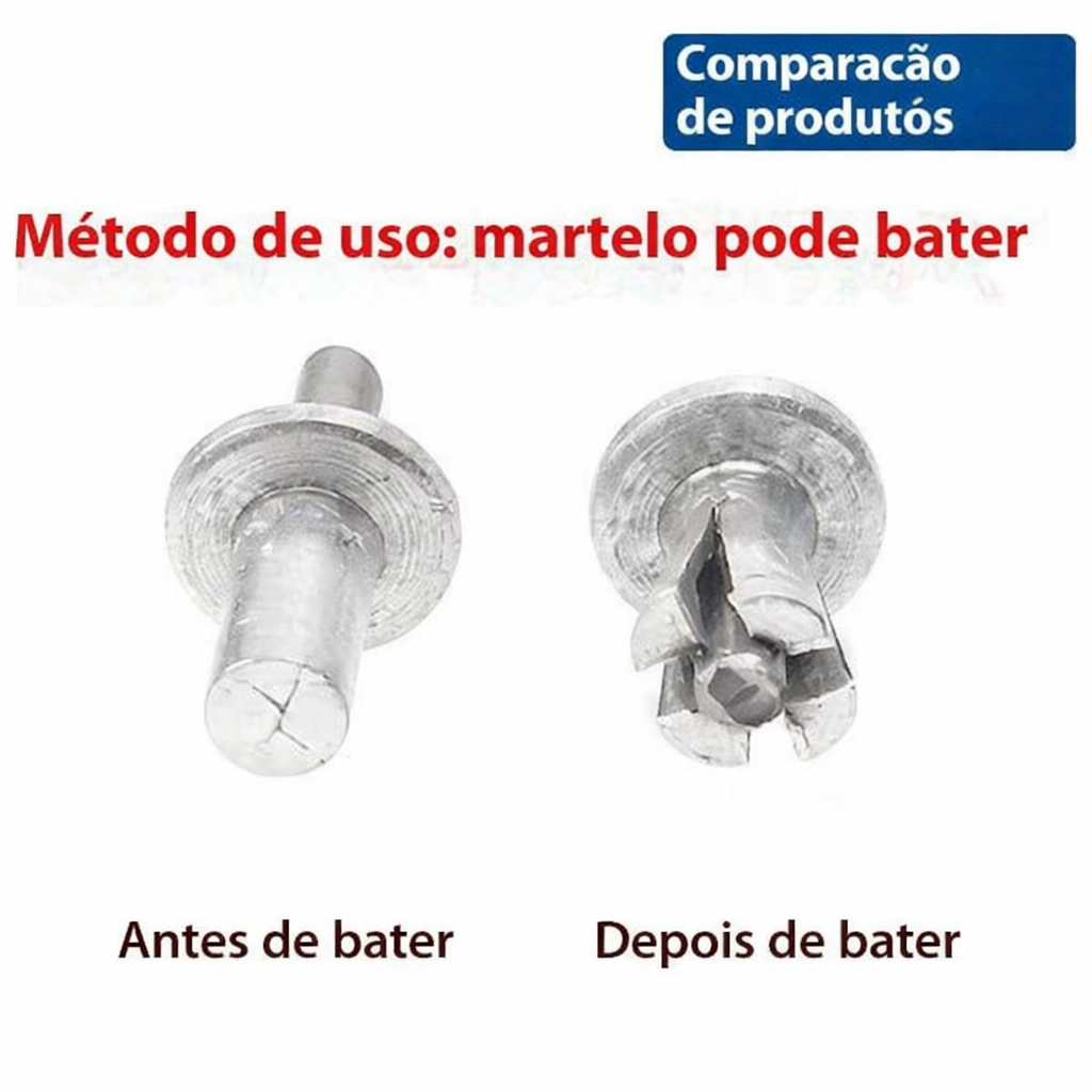 Rebite de Impacto Sem Rebitador — Fixação Rápida Só com Martelo | Kit 50 Peças