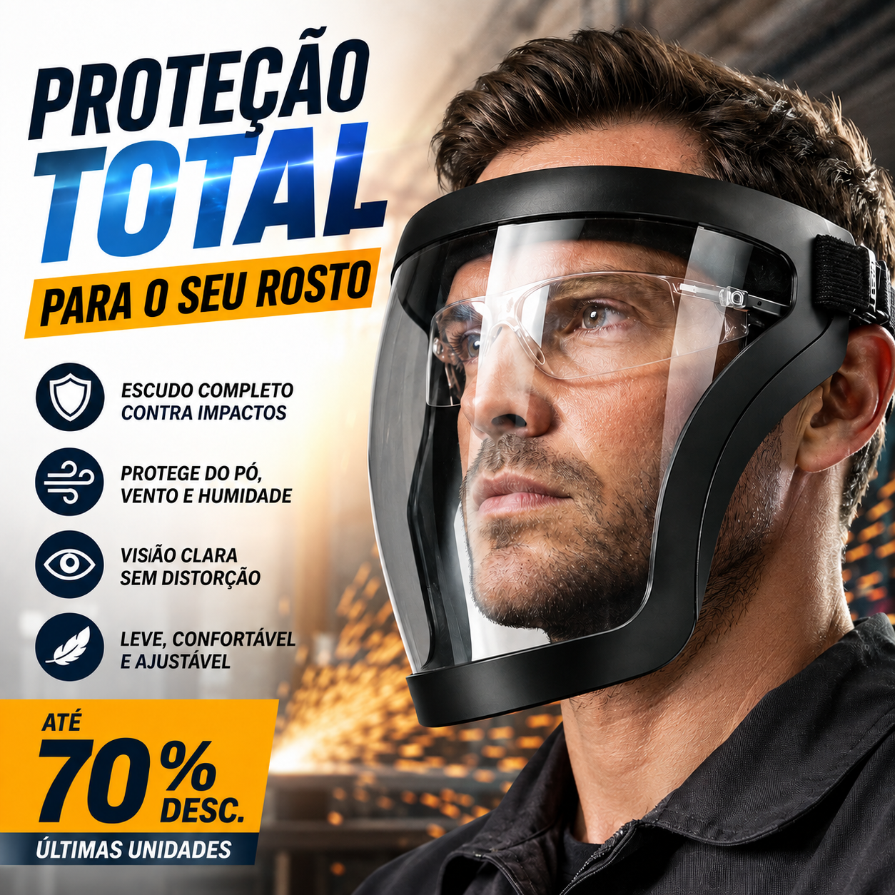 70% DE DESCONTO | A Viseira Protege o Rosto, os Olhos e as Vias Respiratórias Durante o Trabalho